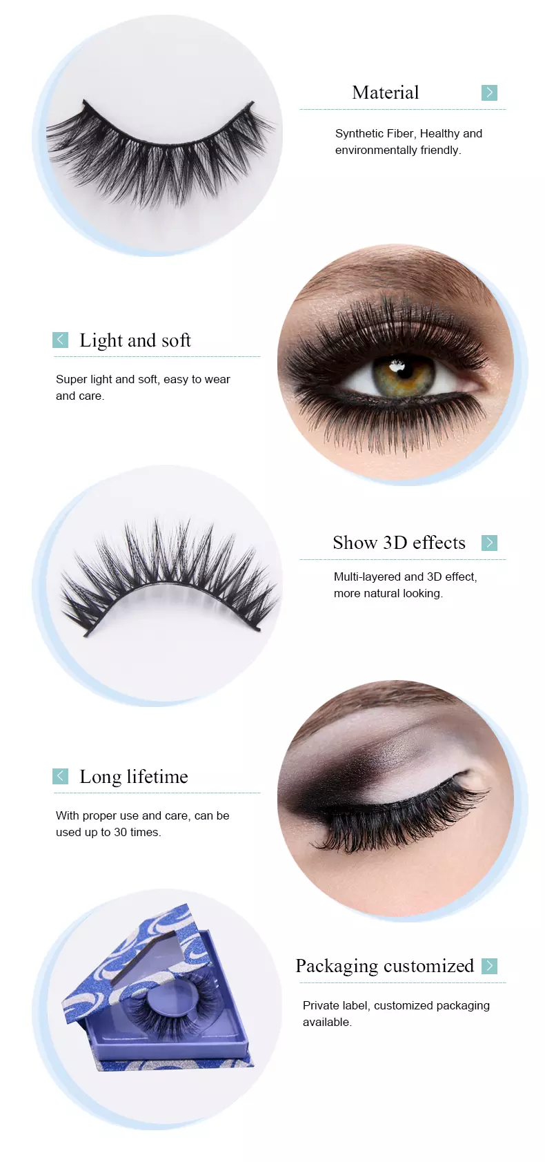 Fashion styles 3d mink false eyelashes with customized