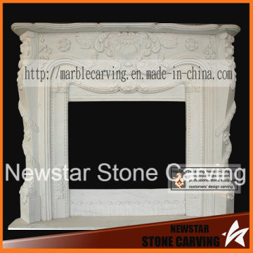 Flower Carved Georgian Marble Fireplaces with Marble Base