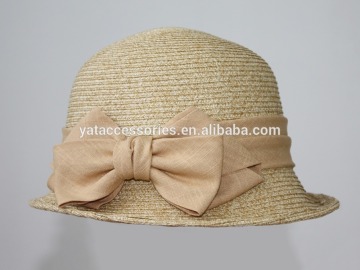 Ladies solid color paper straw hat, cloche hats, SP17 new coming elegance hat with bow