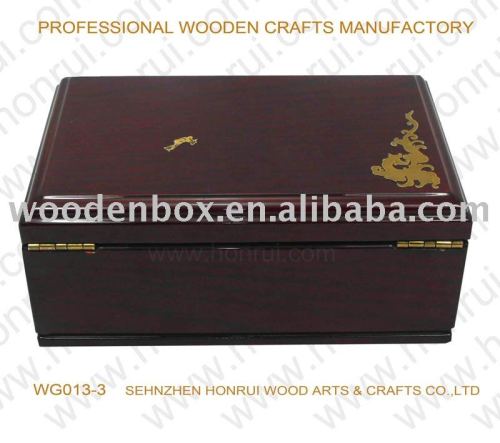 wood case with metal logo