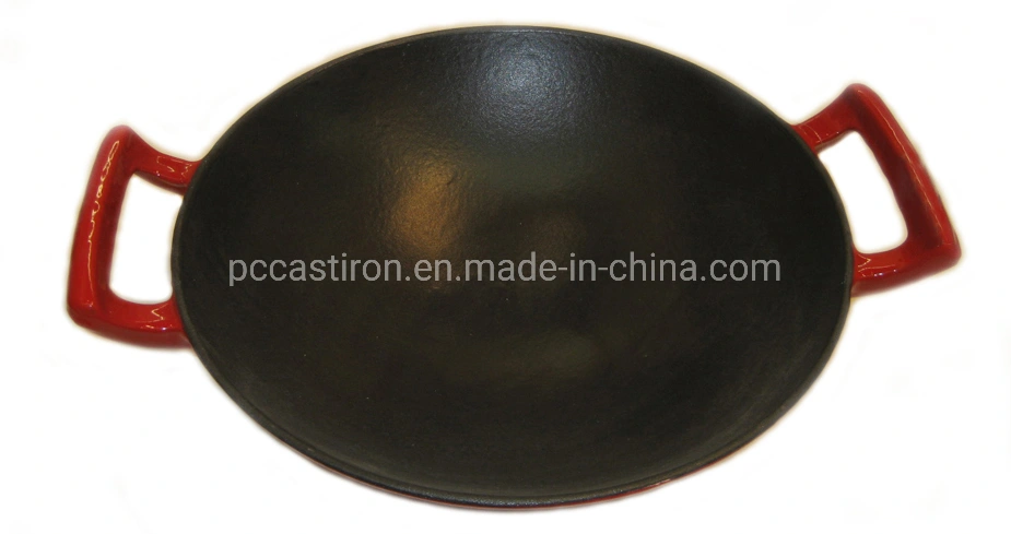 Cast Iron Wok Inside Black Enamel Outside Red Enamel