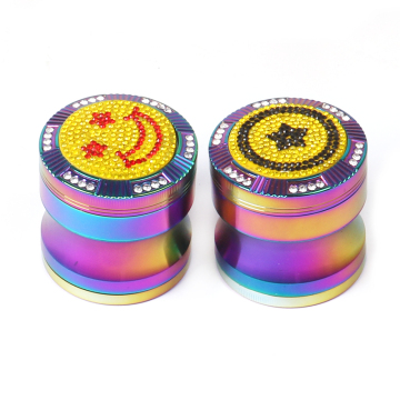 High quality 63mm color gradient color smile face stars smoke grinder metal tobacco grinder smoking set wholesale