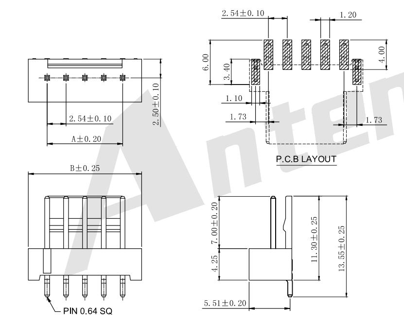 2.54mm pitch 90 ° wafer-smt aw2543r-s-xp