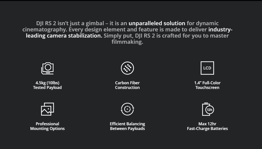 DJI brand new RS 2 advanced camera gimbal Carbon Fiber Construction RS2 with Full-Color Touchscreen Ronin S2 4.5KG payload