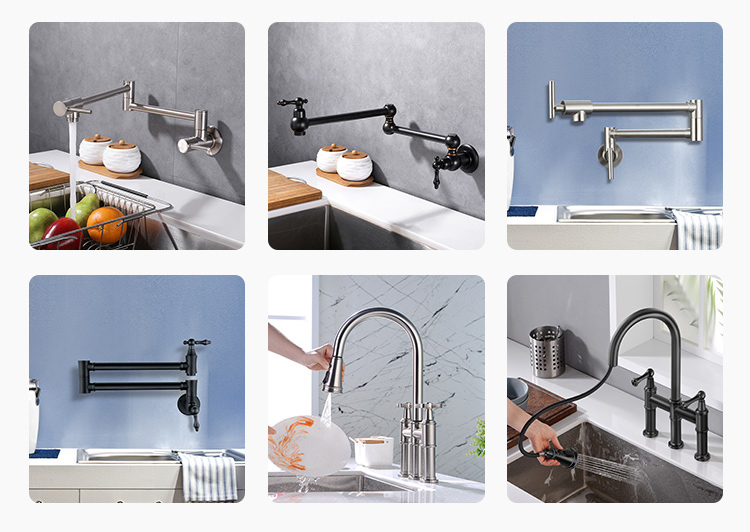 Cupc Wall Mounted Pot Filler Faucet Brass Matte Black Stainless Steel Two Handles Wall Mount Pot Filler Kitchen Faucet For Sale
