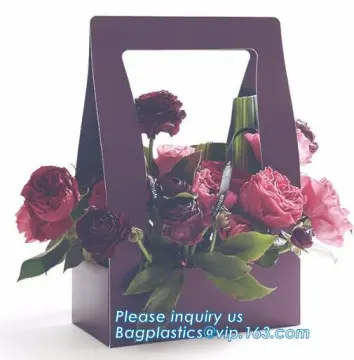 paper carrier tote bag with handles, Corn shaped paper fresh flower box carrier with ribbon handle, kraft cut flower carrier