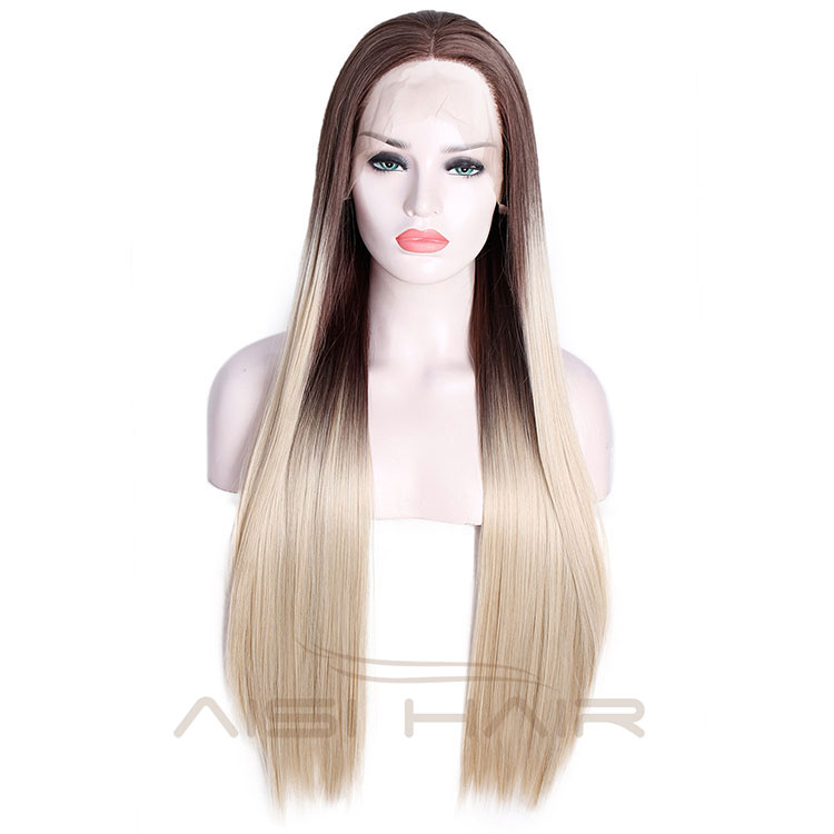 Good Quality Lace Front Wigs Silk Straight Blonde Ombre Synthetic Long Wigs Heat Resistant Synthetic Fiber Wigs