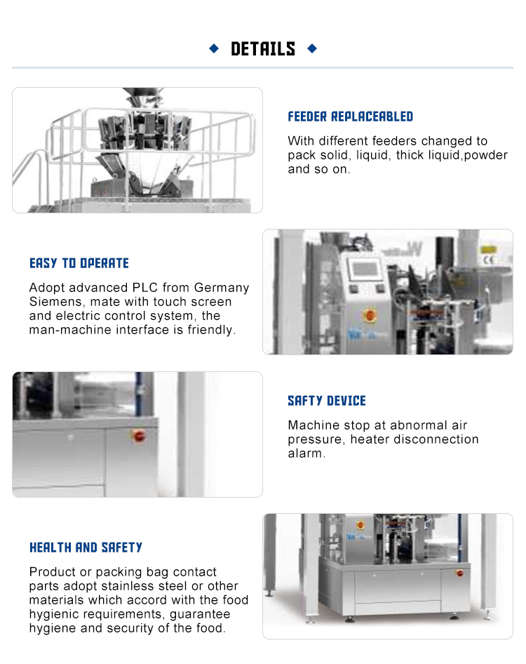 Floor Type Automatic Premade Pouch Packaging Machine For Food Cake Tomato Spices Candy Cereals Chips Bakery With Low Coast Film