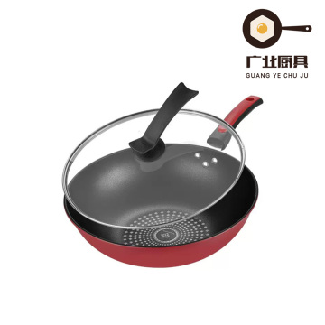 Flame Red Diamond Pattern Non-Stick Wok