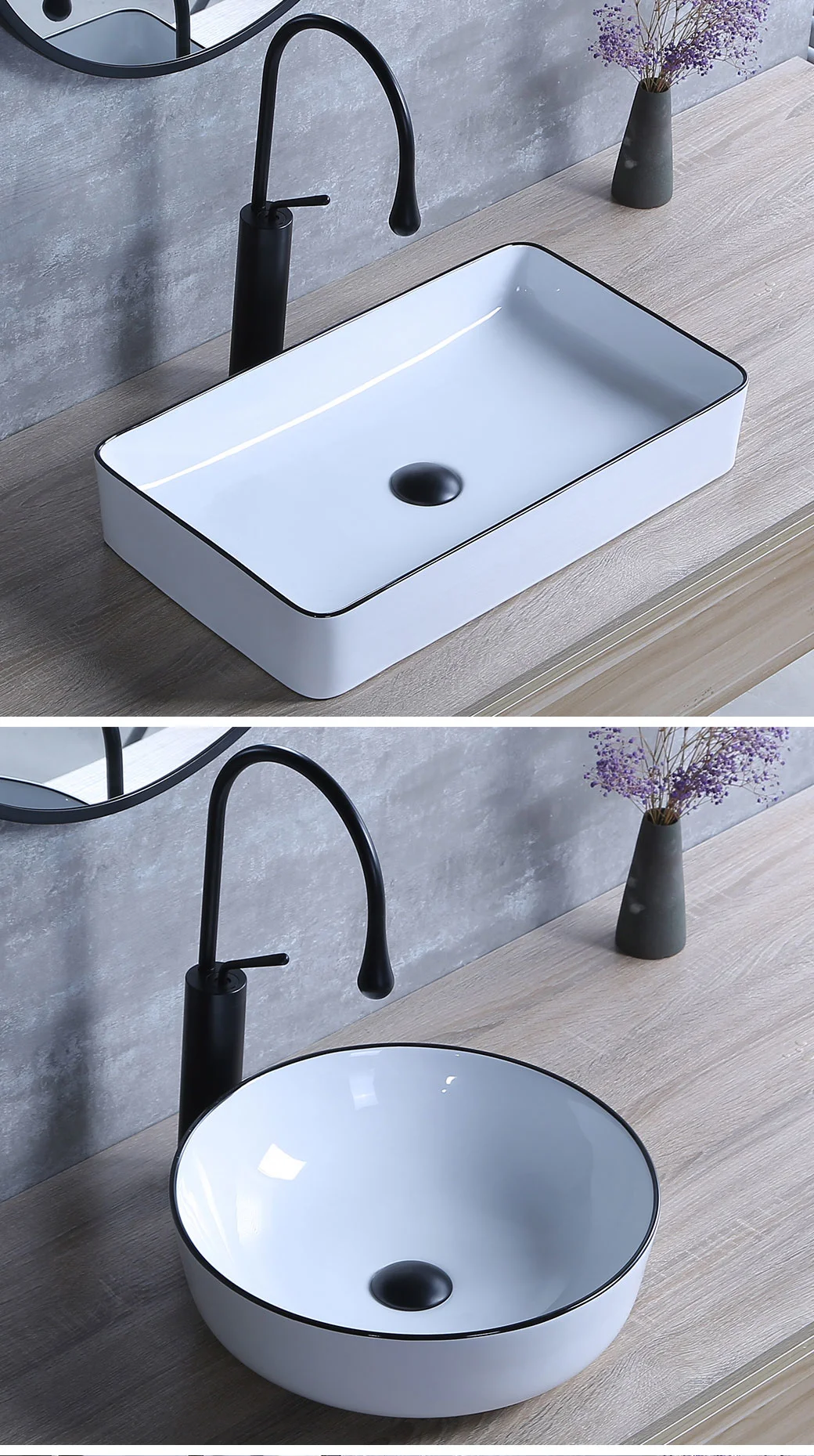 Simple Bbove Counter Basin Ceramic Household Bathroom Phnom Penh Black Side Wash Basin