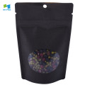 Kustom grosir food grade matt black stand up pouch dengan jendela bening