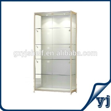 Golden glass jewelry display cabinet/corner glass display cabinet/corner showcase cabinet