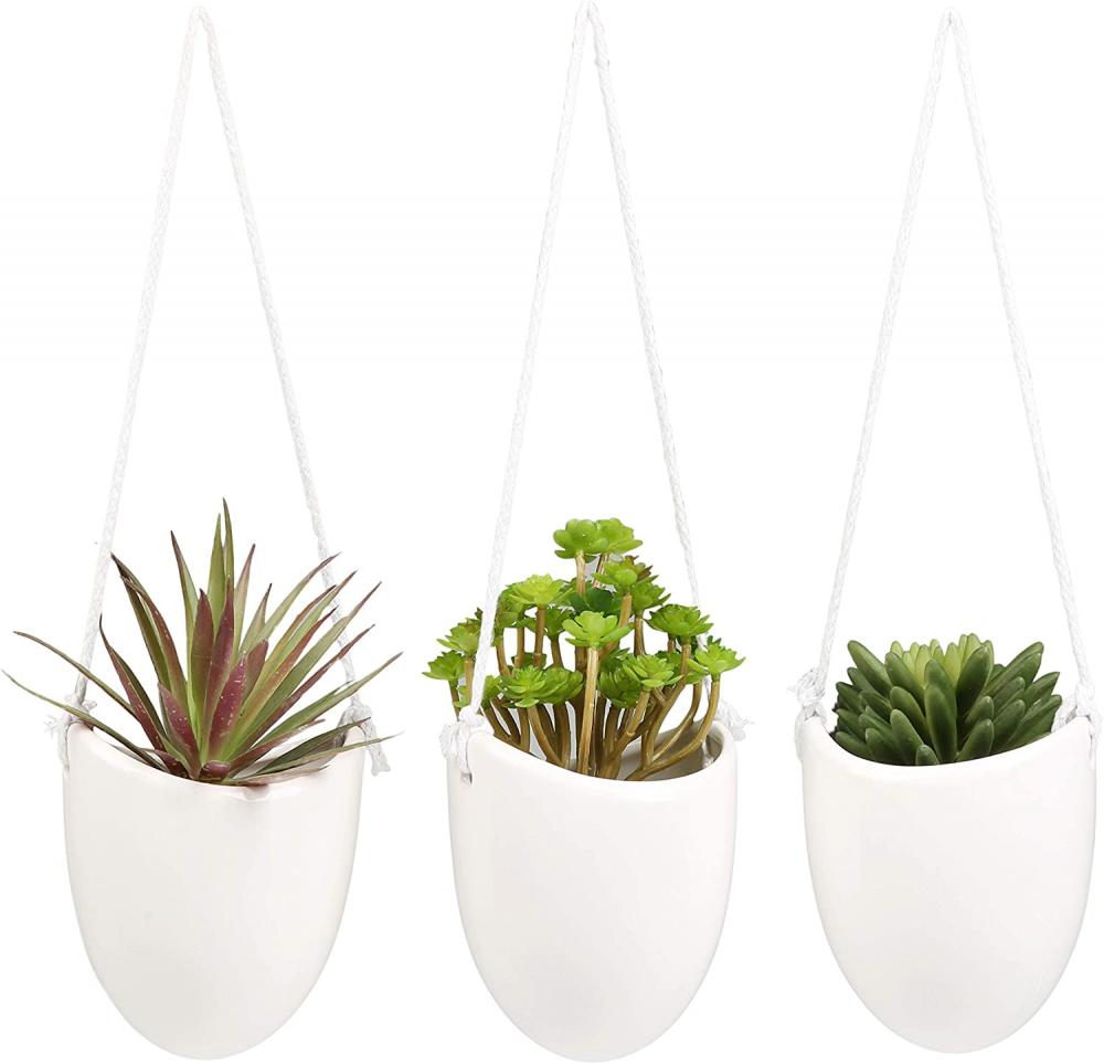 Fioriere a sospensione bianche in ceramica moderna per piante da interno