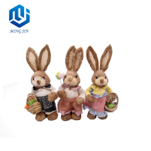 Factory Price Rattan Easter Bunny Rabbit with Basket for Desk Decoration