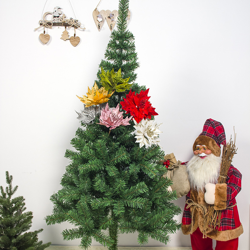 Artificial Christmas Flowers Glitter Flowers Merry Christmas Tree Decoration Home DIY Xmas Gifts Ornament Navidad 2021