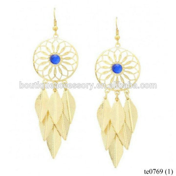 Gold Plated Hollow Disk Leaf Filigree Drop Earrings