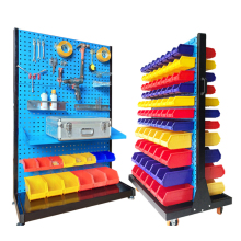 Larger Double-Sided Mobile Wall Power Tool Display Stand with Pegboard Bins