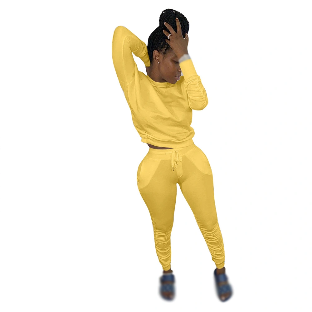 New Arrivals Solid Color Women Stacked Pants Tracksuit