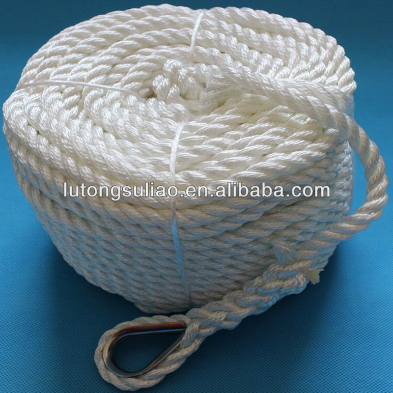 white colour 3 strands twisted PP multifilament Polyester nylon fibre rope used in fishing, boat, mooring