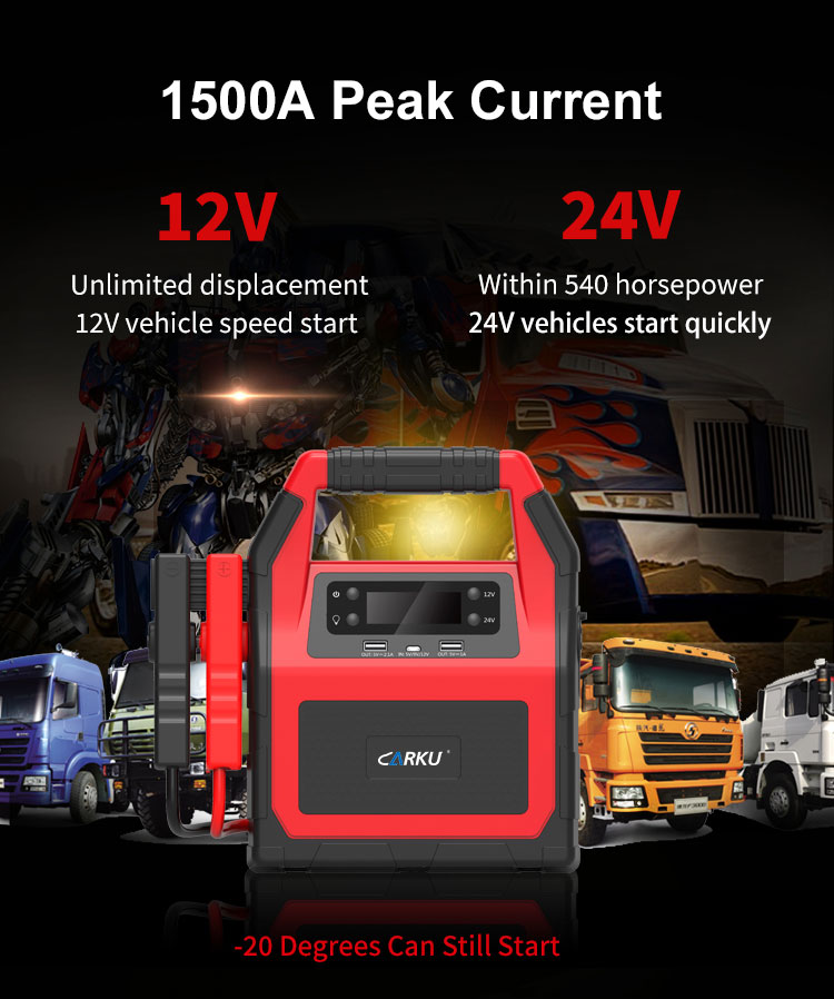 CARKU 45000mah High Capacity mobile charger power bank jump start for 24V diesel truck