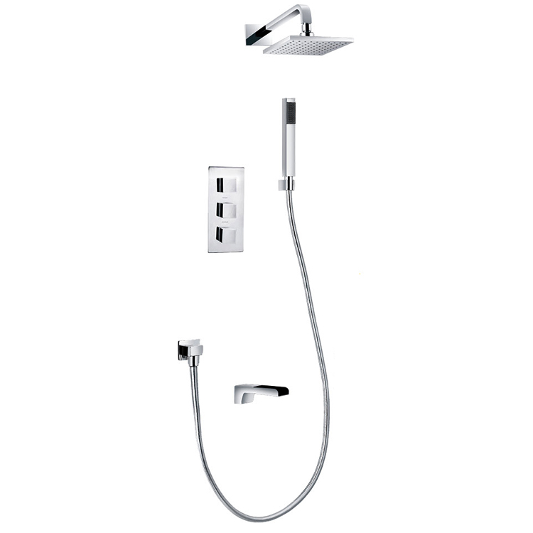 TMV2 WRAS Brass thermostatic triple concealed valve bathroom shower set with handset 8'' showerhead spout