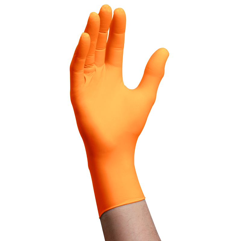 CE schválené oranžové nitrilové rukavice