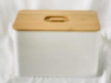 White metal wood lid bread box