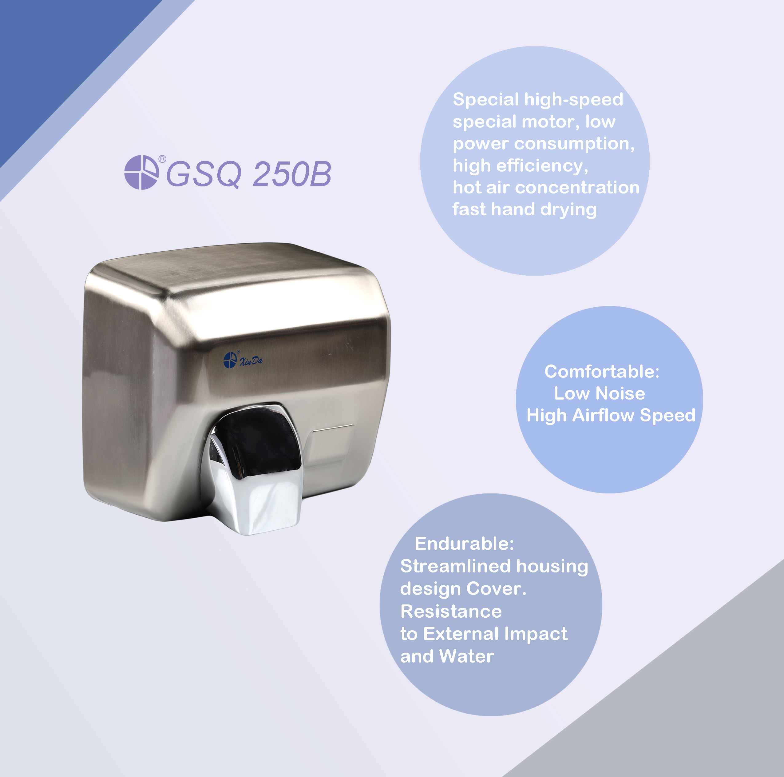 Hochgeschwindigkeits-Lufthandtrockner mit Schleuderdüse High speed air hand dryer with Spin nozzle
