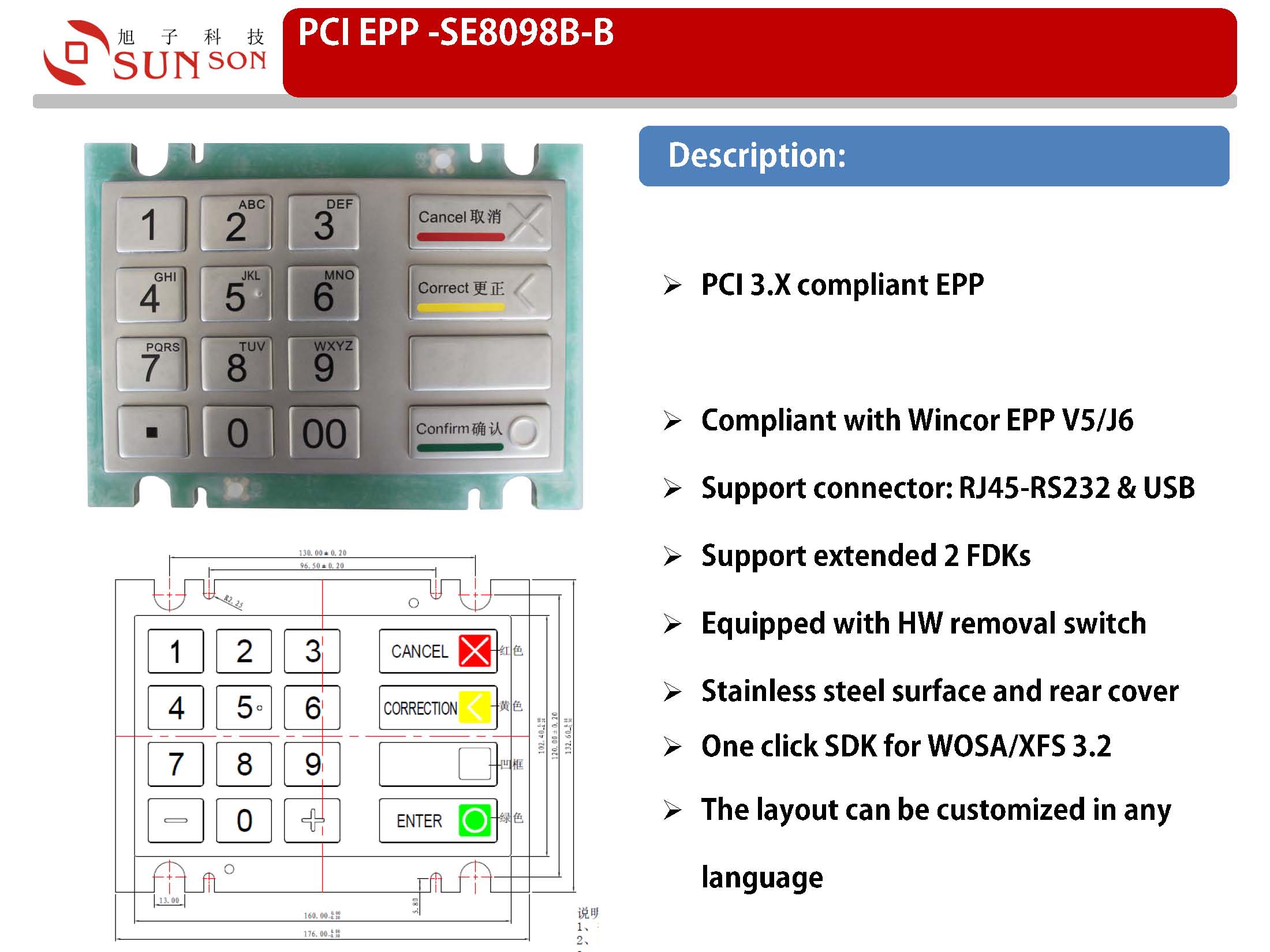 L110 عالي الجودة الدقة ATM ATM COLLEFT ATM ATM ATM للوحة مفاتيح الصراف الآلي