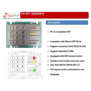 PCI мақұлдаған банкомат банкоматының пернетақтасы