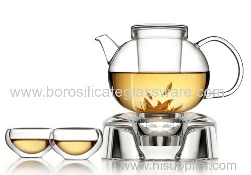 600ml Borosilicate Mouth Blown White Teas Glass Teaware Sets 