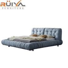 Wholesale Unique Cloud Shape Blue Leather King Size Sleek Tufted Sleigh Bed