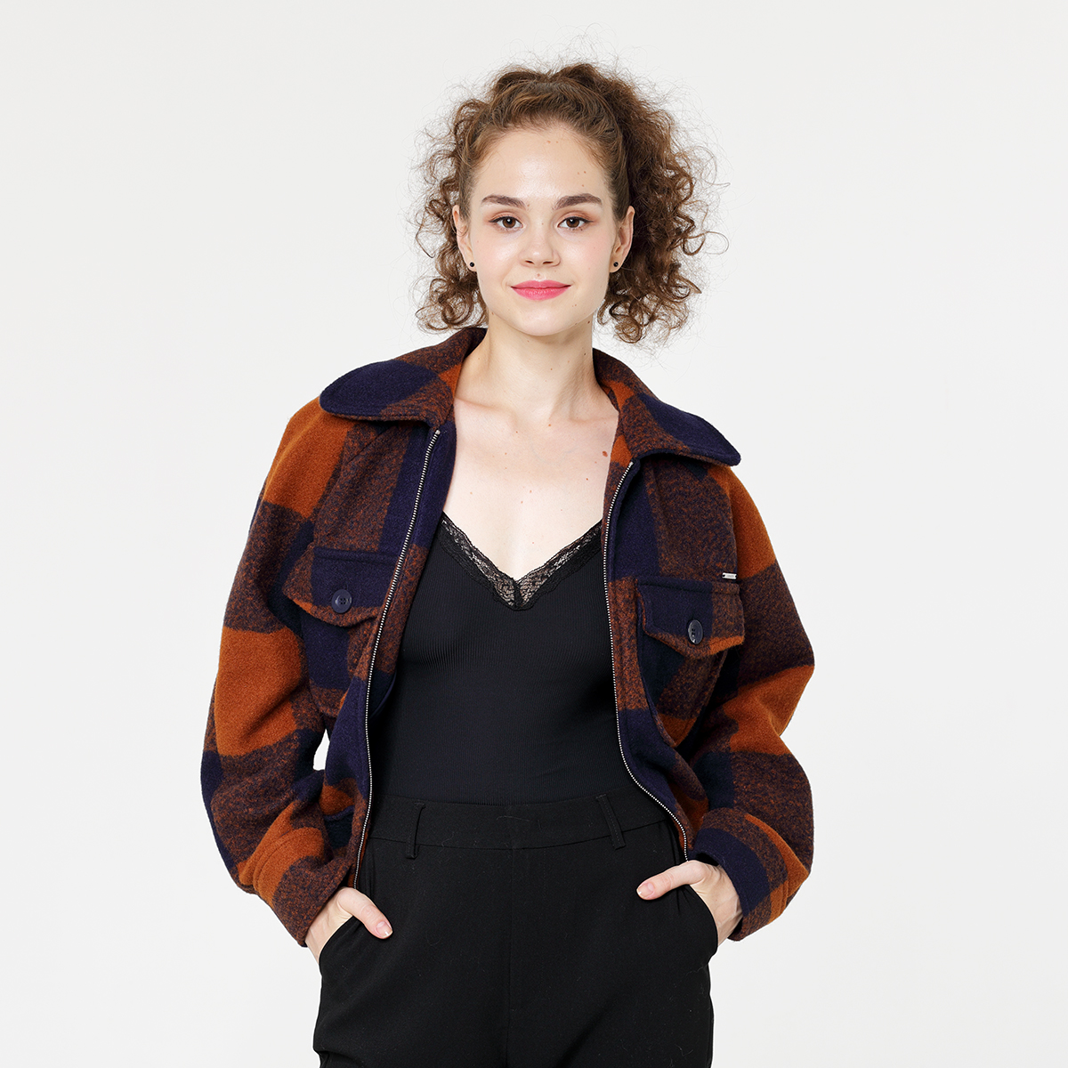 Woolen Check Lady's Short Jacket Woolen Check Lady's Short Jacket