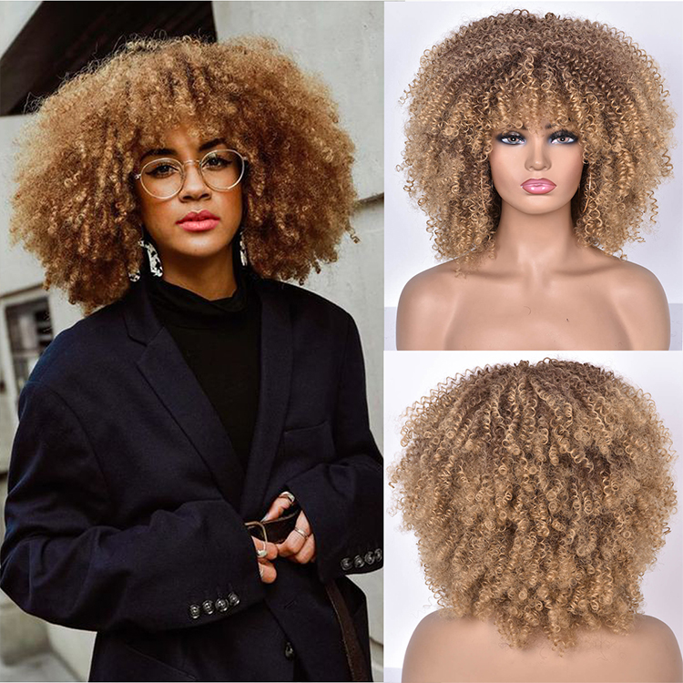 African Wig Supplier black women with bangs afro blonde short long synthetic headband short deep hair afro kinky wigs curly wig