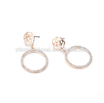 Earring, Fashion Huggie Earring, Stunning Rose Circle Drop Charm Crystal Earring MN0019