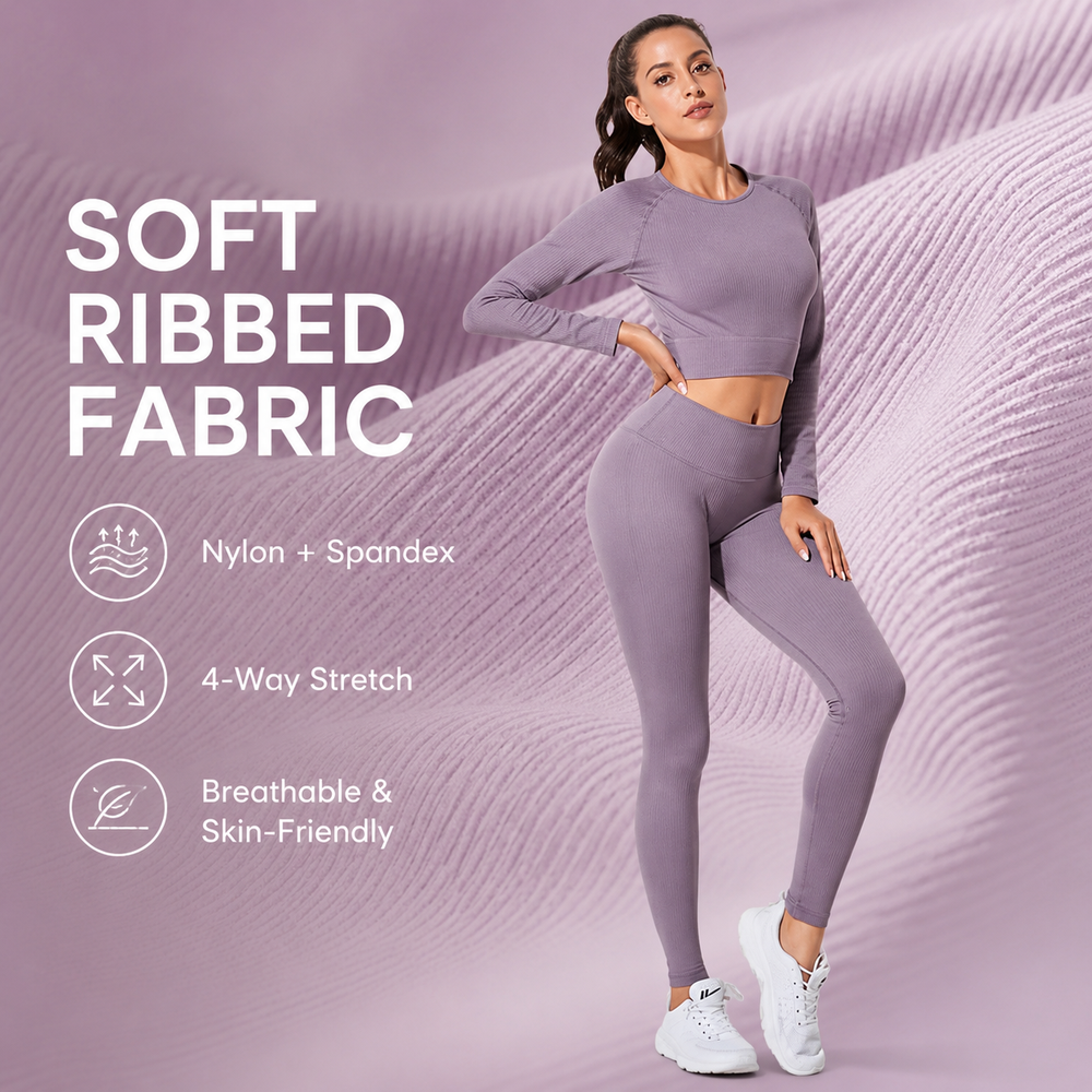 Бесшовный женский длинный комплект для йоги из 2 предметов Seamless Women 2 Piece Long Yoga Set