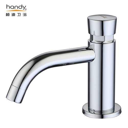 Push-type long curved mouth Delay Action Pillar Faucet