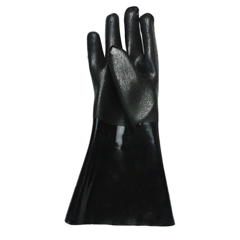 Black PVC Dipped glove Sandy finish jersey lined14''