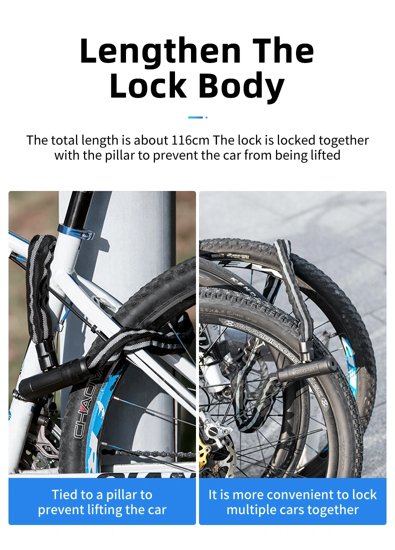 Rockbros 116cm Bike Lock Zinc Alloy Durable Chain Motorcycle Anti-Theft Lock Reflective Multifunctional Durable Key Bicycles 116cm Bicycle Accessories Lock