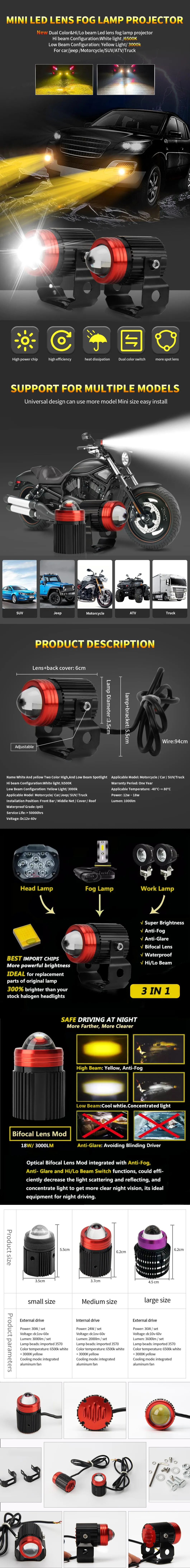 E9 Mini LED Lens Fog Lamp Projector 3 in 1 LED Light