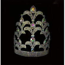 Tiara de la reina de la corona de Pagaent de piedra de AB de 10 pulgadas