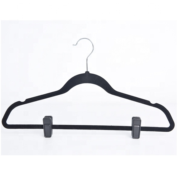 Customize thin plastic black velvet skirt hanger with clips