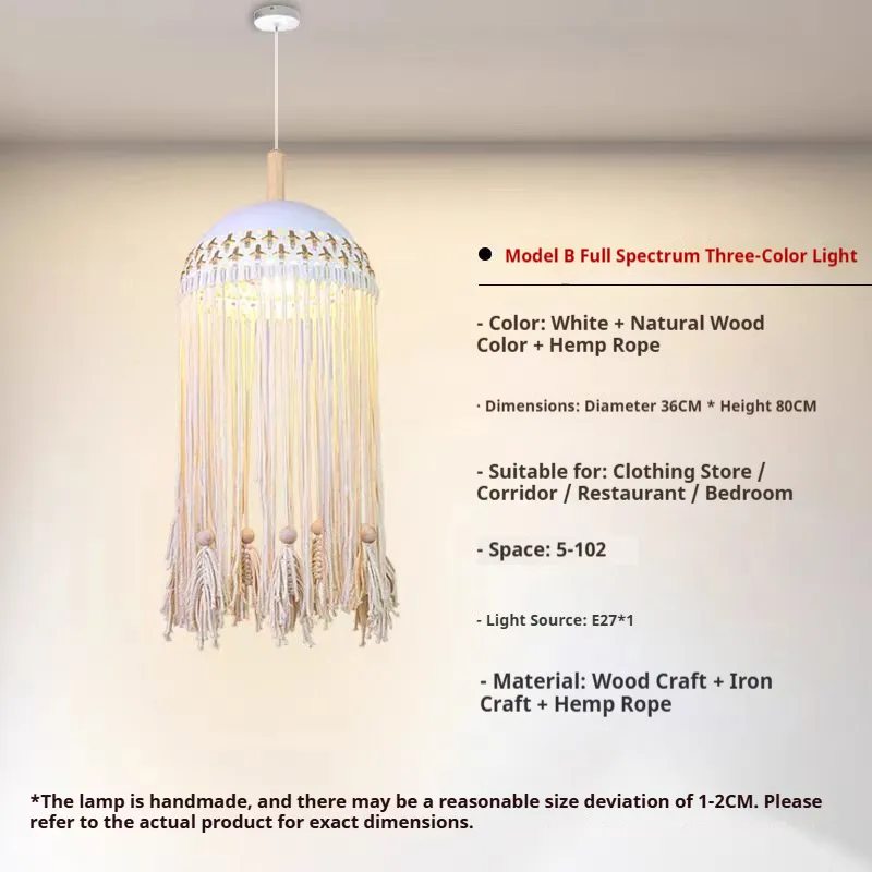 Handmade Macrame Boho Pendant Light for Cozy Bedroom and Living Room Decor