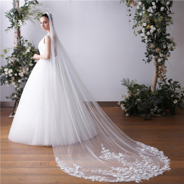 Hot Sale Long White Ivory Beautiful Hair Comb Floral Wedding Veil