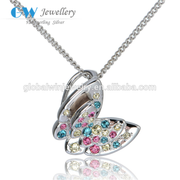 Luxury Multicolor Rhinestone Silver Pendant Butterfly Pendant Custom Logo Pendant