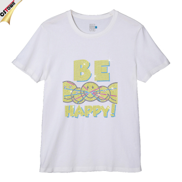 Be Happy Smile Face Custom Rhinestone Bling T Shirt