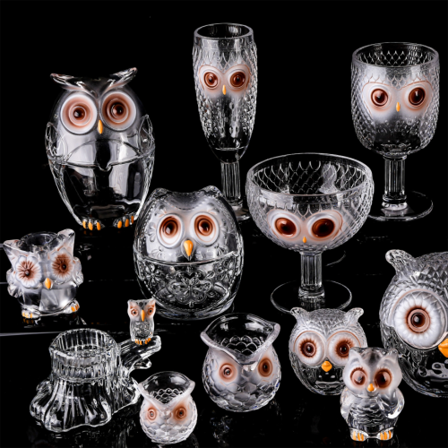 Ensemble à boire en forme de hibou en cristal de verre