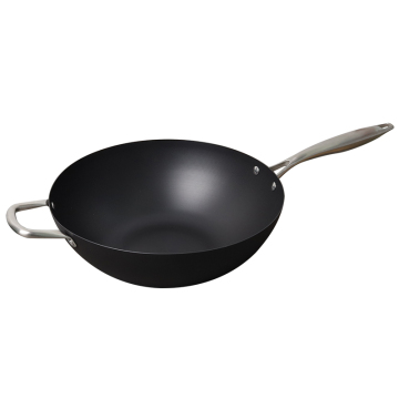 Wholesale Hammered Flat Bottom Wok Pan Carbon Steel Wok Set No Lid