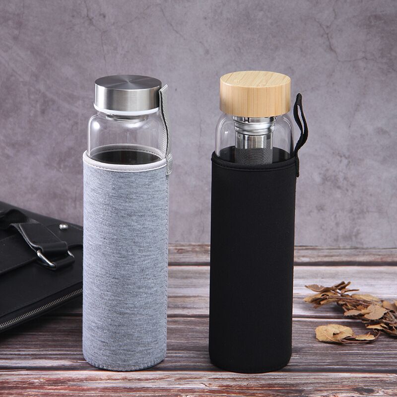 32oz Borosilicate Glass Water Infuser Bottle Stainless Steel Lid with Sleeve