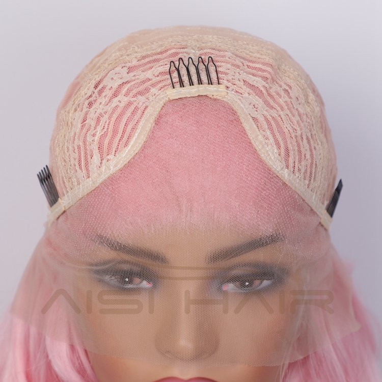 Aisi Hair Short Pink High Temperature Synthetic Lace Front Wigs For Black White Women Lace Frontal Pre Plucked Body Wave Wigs